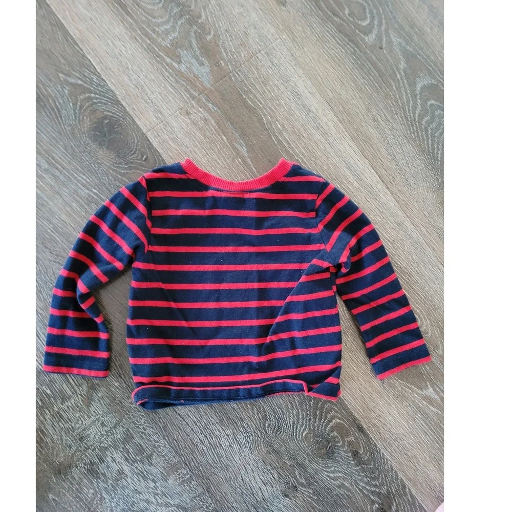 Old Navy Baby Boys Red Navy Blue Striped Long Sleeve Shirt 6-12 Months #5